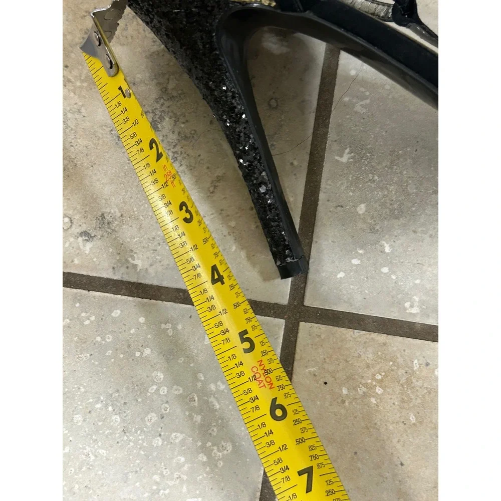 Guess Heels Silver Glitter Gold Black Ankle Strap Peep Toe Party Shoes‎